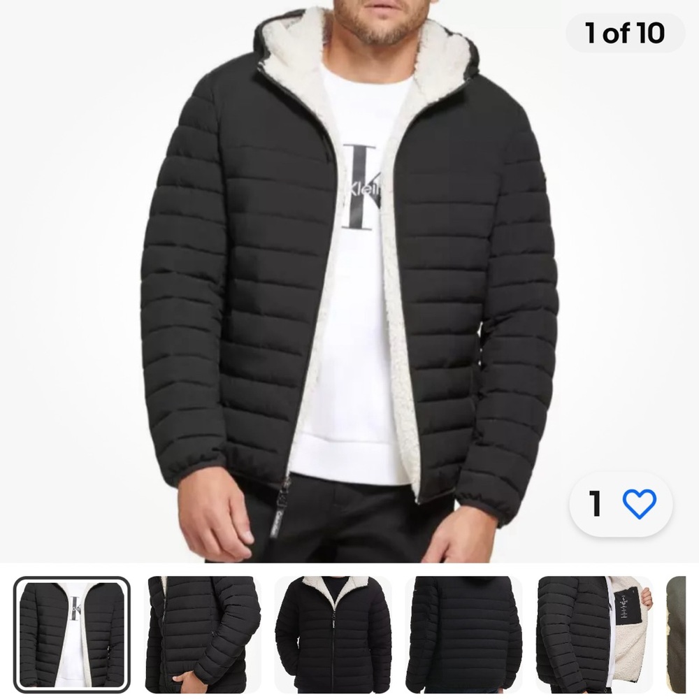 Calvin Klein Men’s Hooded Sherpa lined -Ebony NWOT